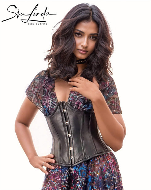 SiaLinda: Unterbrust Korsett Raven, schmal, Lamm Nappa, schwarz, echt Leder - SiaLinda.com