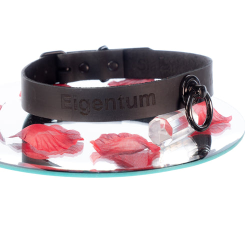 YOU BLACK Personalisiertes Halsband mit O-Ring und Wunschtext, individuell erstellt. Schwarz, italienisches Premium Leder - SiaLinda.com