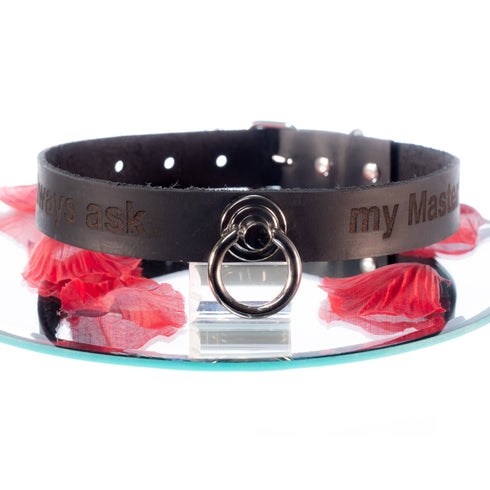 YOU BLACK Personalisiertes Halsband mit O-Ring und Wunschtext, individuell erstellt. Schwarz, italienisches Premium Leder - SiaLinda.com