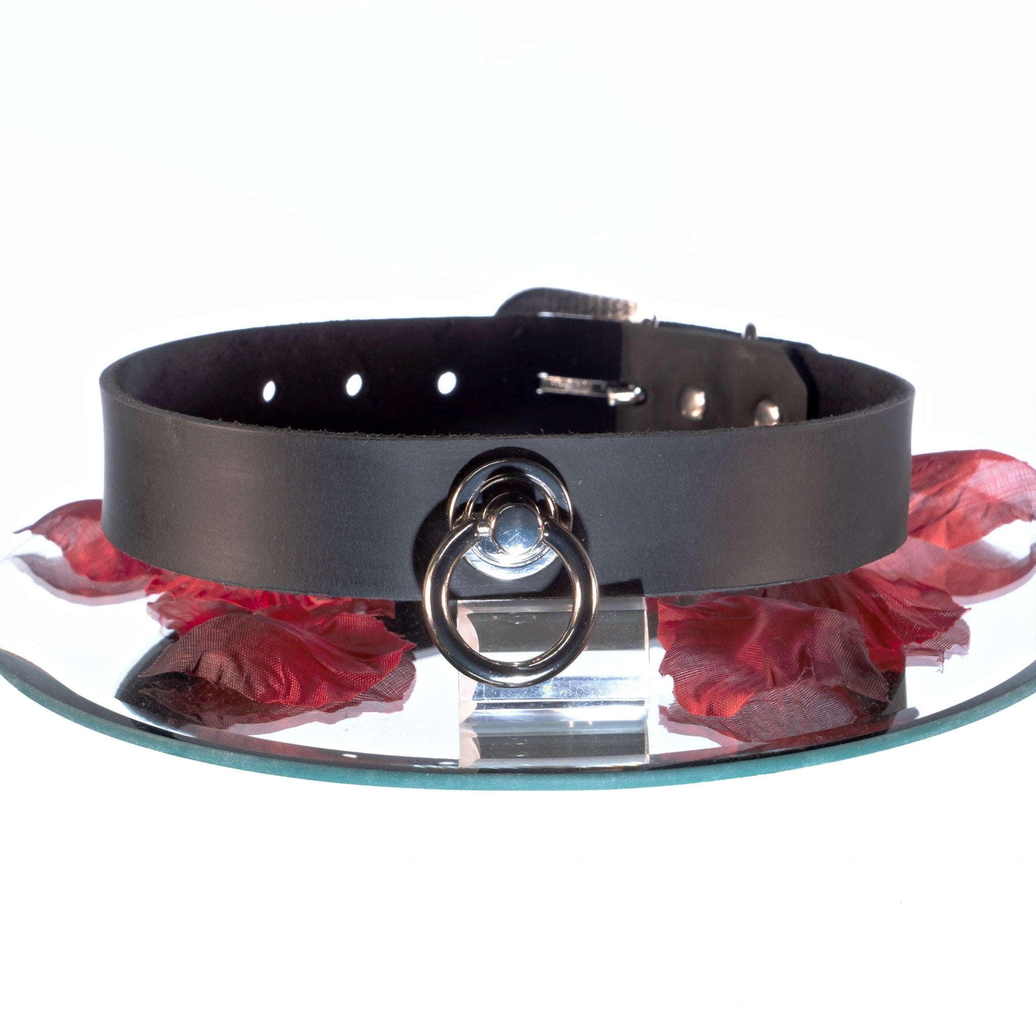 SiaLinda: Halsband echtes Leder schwarz 25mm, solo oder mit O-Ring