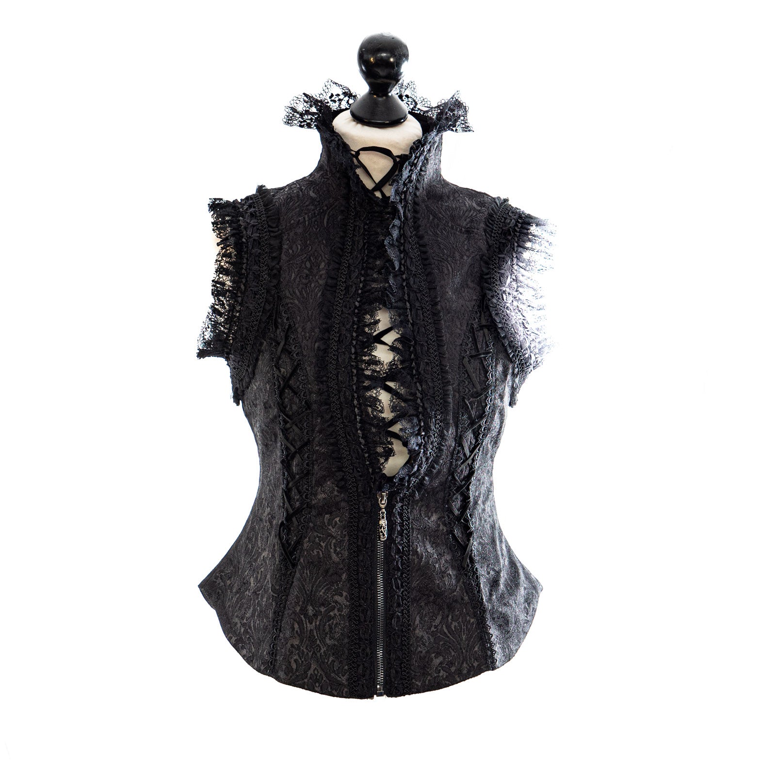 SiaLinda by Punk Rave: Ladies vest Maybee, jacquard and lace, elegant, black