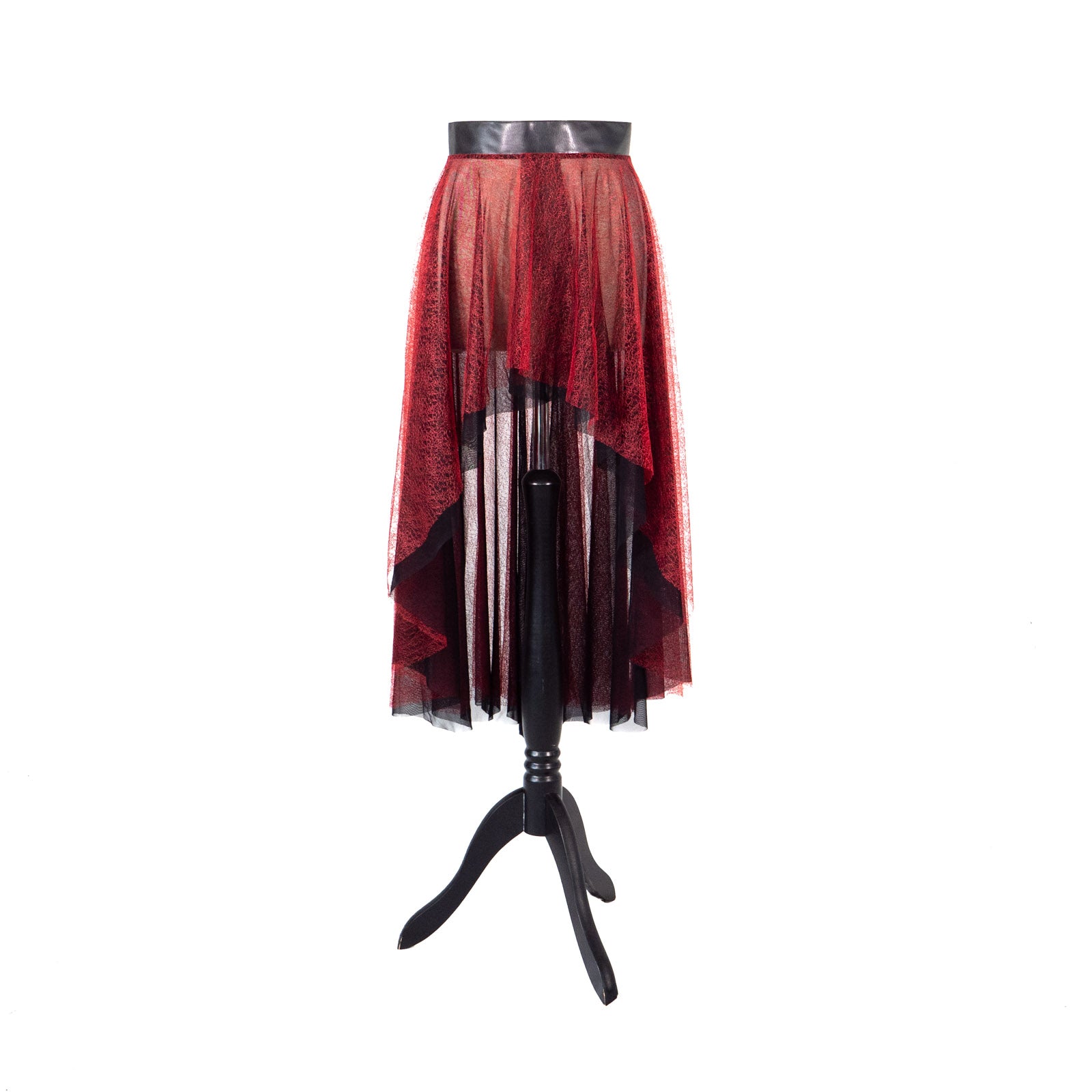 SiaLinda: Rock Candela, schwarz- rot, asymmetrisch, geschlitzt, transparent