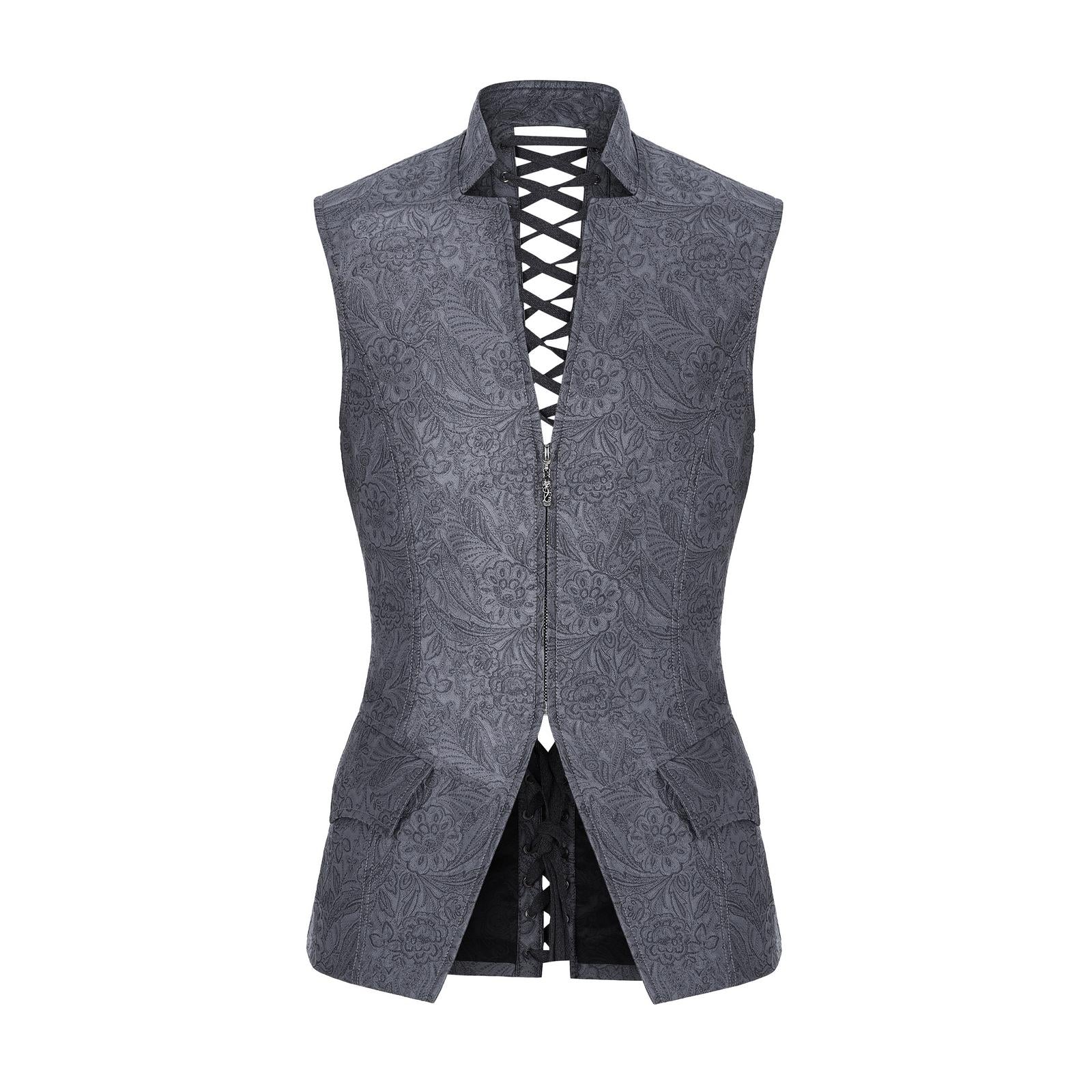 SiaLinda for Men: Waistcoat Kristan, jacquard grey, rococo style