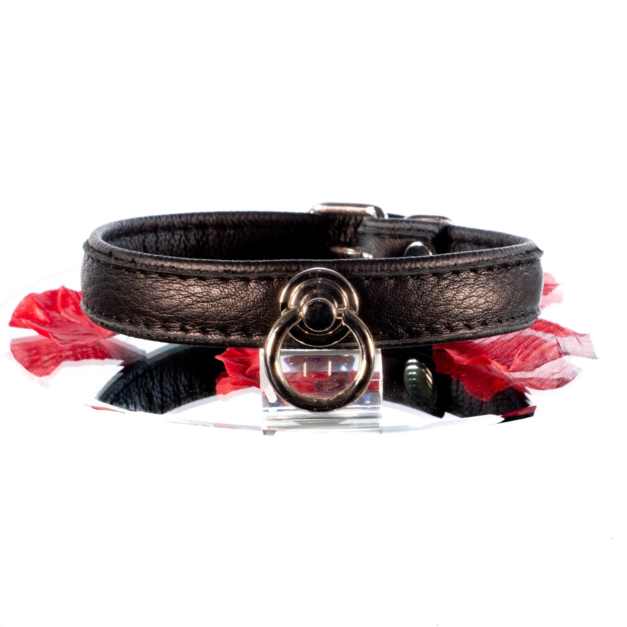 SiaLinda: Collar genuine elk leather with o-ring, two-tone, black / black 20mm wide - 2 lengths!