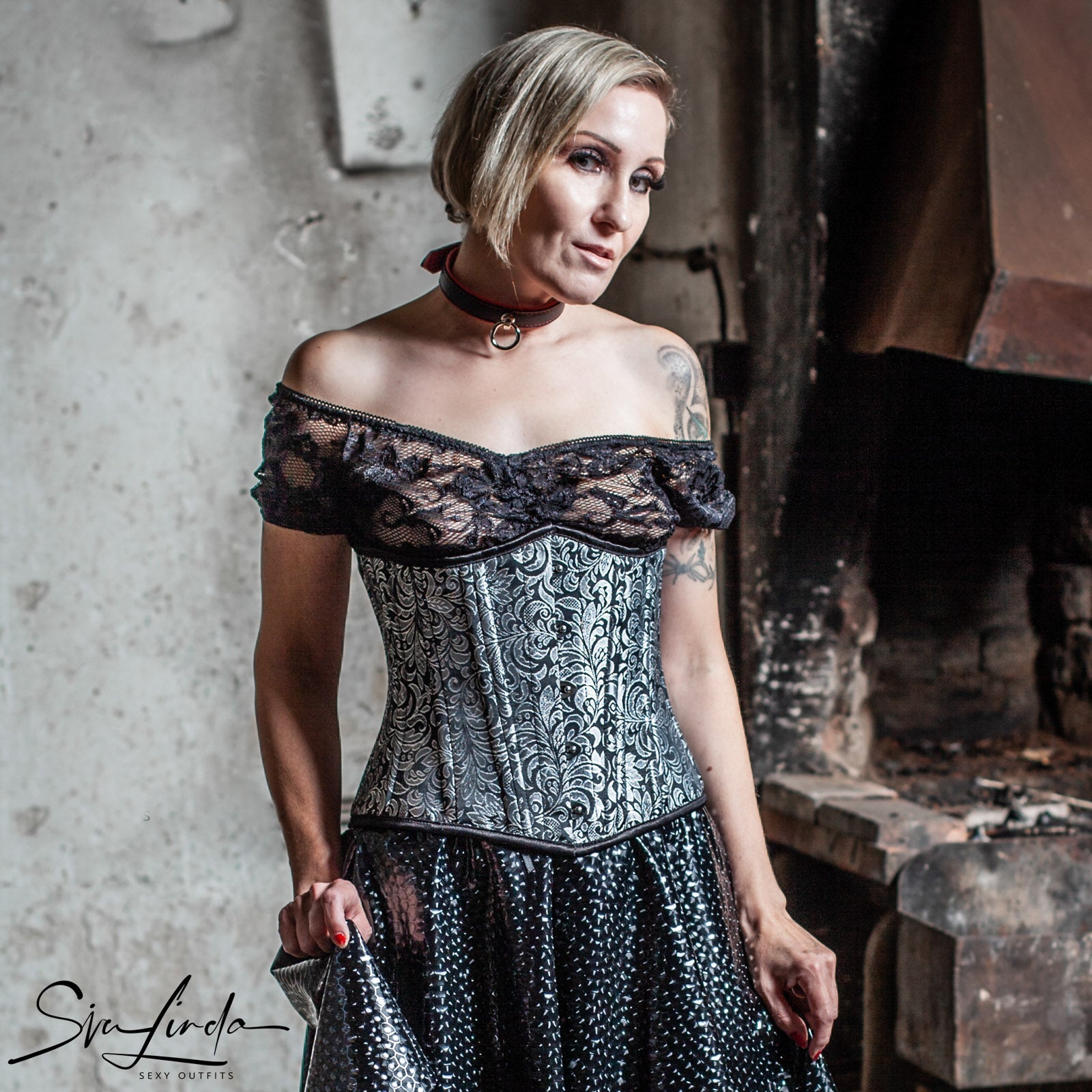 SiaLinda: Unterbrust Korsett Noelle, schwarz silber, Premiumkollektion, sexy